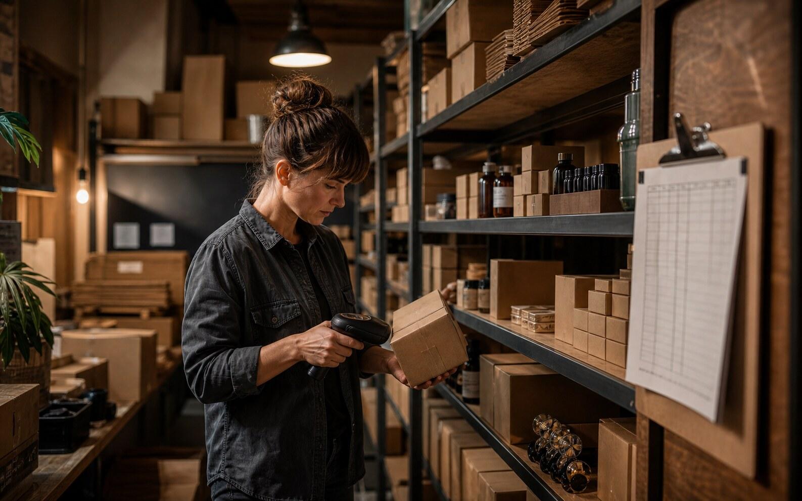Service business owner checking materials and work records