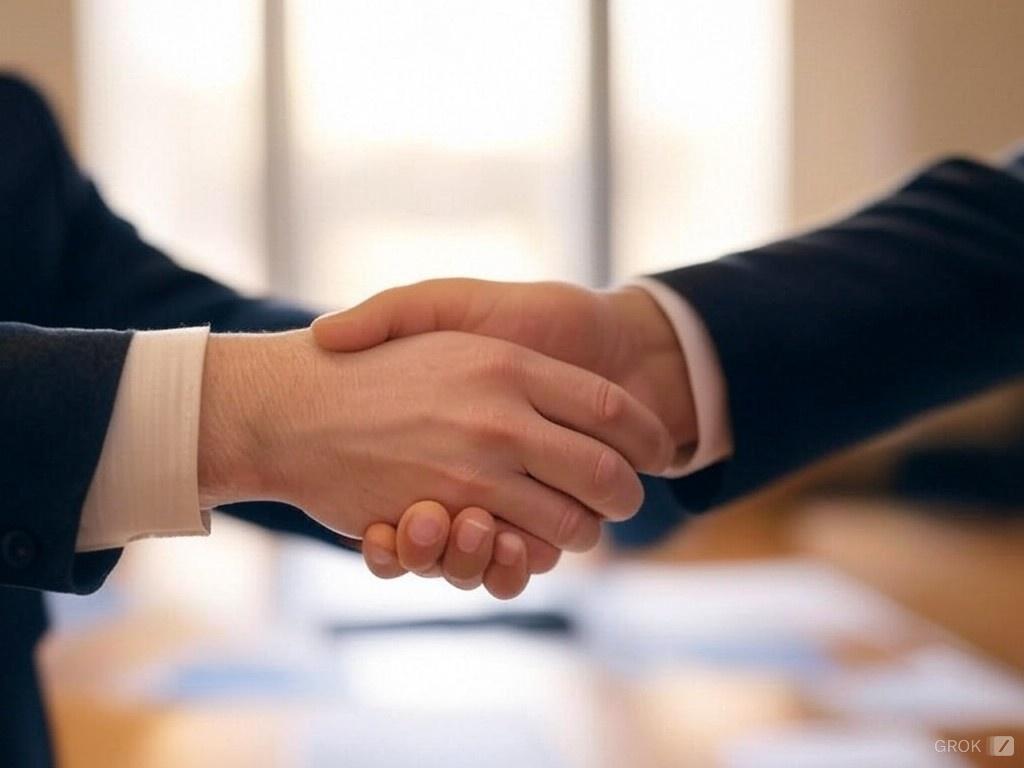 Business agreement handshake representing client management and sales CRM follow up