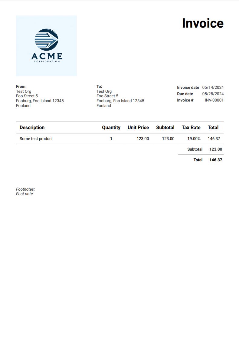 Download invoices in various PDF templates